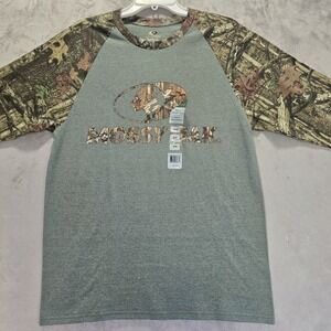 Mossy Oak Men's Camouflage Print Logo Raglan Tee Shirt Green Size Medium